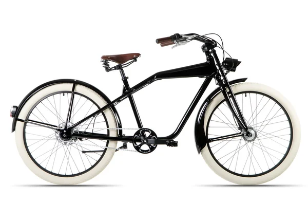 Bicicleta negra antes de fondo blanco Imagen de archivo