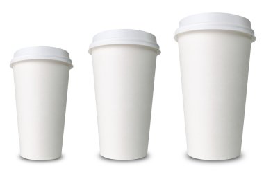 three paper cups before white background clipart
