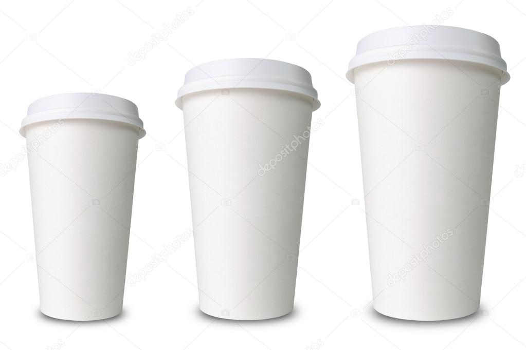 three paper cups before white background