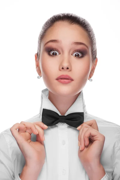 Young beautiful girl on a white background — Stock Photo, Image