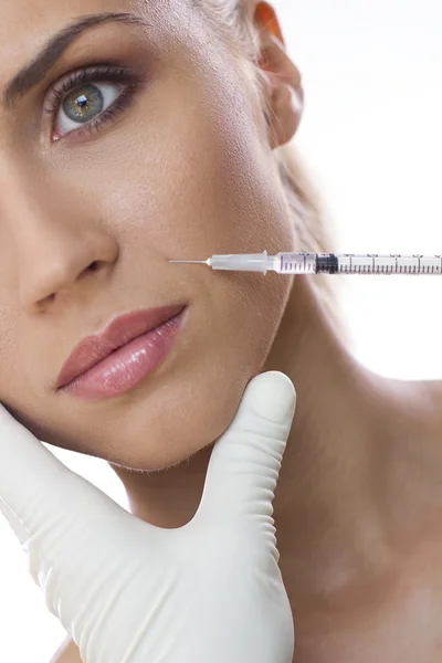 Cosmetic injection to the pretty woman face — Stock Photo, Image