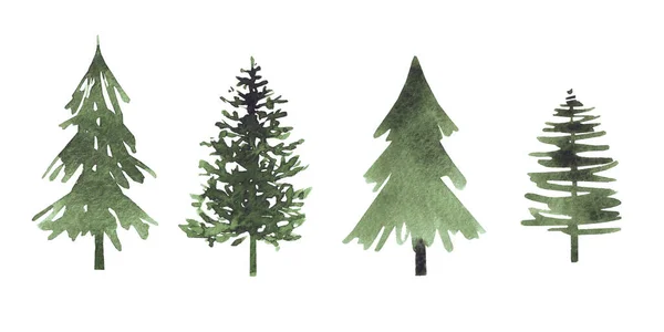 Zarter Grüner Weihnachtsbaum Dekorativer Hintergrund Mit Aquarell Handbemalten Immergrünen Waldbaum — Stockfoto