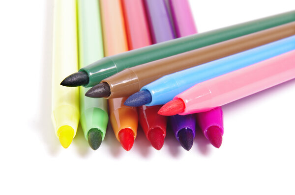Multicolored Felt Tip Pens on White Background