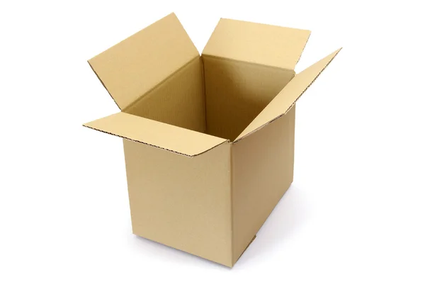 Empty, open cardboard box on the white background — Stock Photo, Image