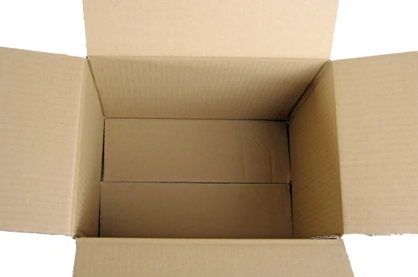 Open corrugated cardboard box on white background — Stock Photo, Image