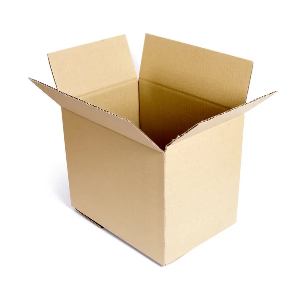 Empty, open cardboard box on the white background — Stock Photo, Image