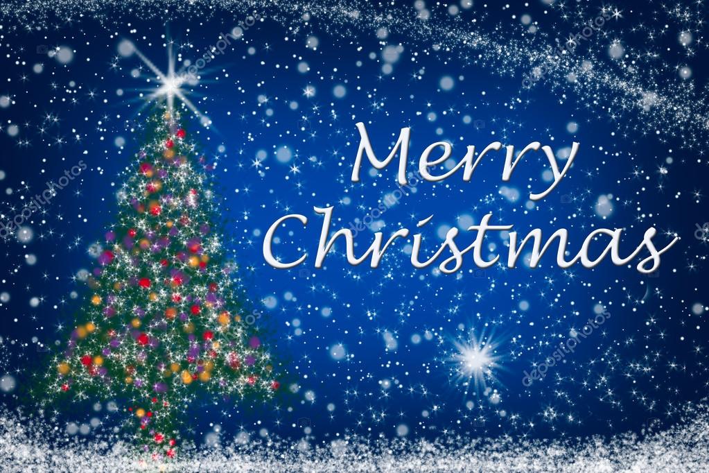 Arbre De Noël Brillant Avec Texte De Noël Joyeux Sur Le Ciel