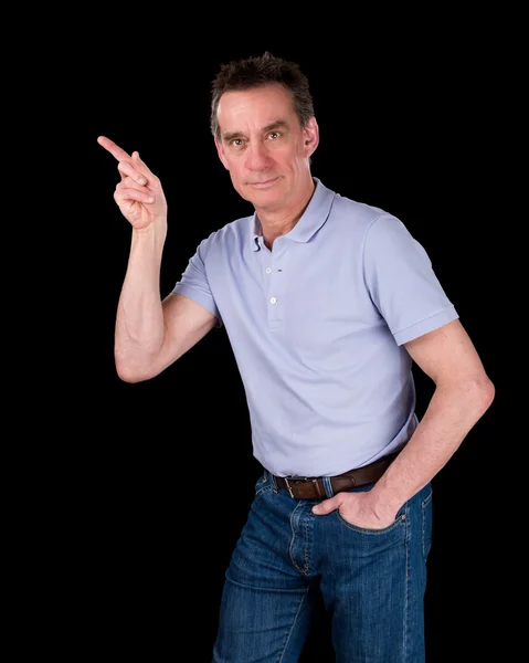 Handsome Middle Age Man Pointing At Something — Stock Photo, Image