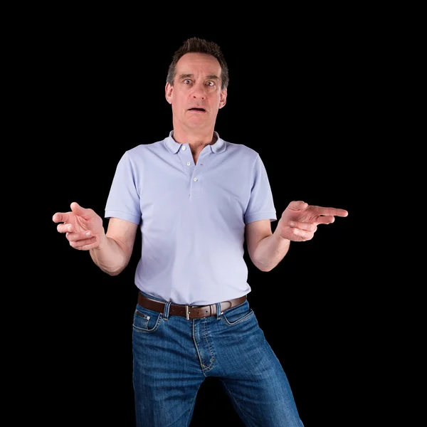 Shocked Surprised Confused Man Hands Raised — Stock Photo, Image