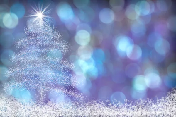 Prachtige Kerstboom sneeuw achtergrond blauw paars — Stockfoto