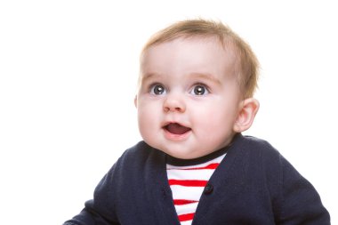 mavi beyaz kırmızı kıyafeti güzel mutlu bebek kız