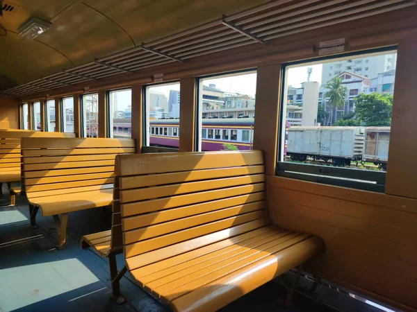 Sittplatser Thai Vintage Train Inne Retro Cabin Car Vid Hua — Stockfoto