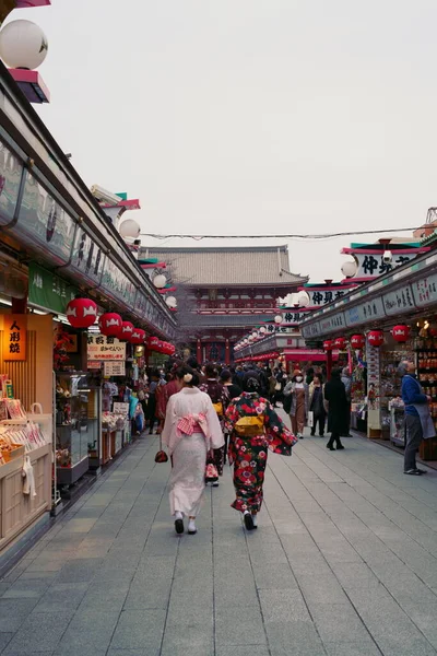 Attraktive Japanerin Mit Kimono Asakusa Tempel Tokio Japan Februar 2021 — Stockfoto