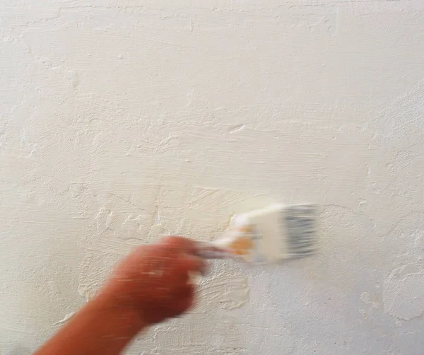 Blurry Brush Stroke Blurry Moving Female Hand Painting Wall Paint — 스톡 사진