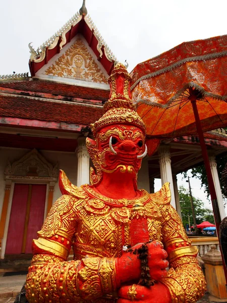 Volto Una Gigantesca Guardia Demoniaca Testa Statua Gigante Bangkok Thailandia — Foto Stock