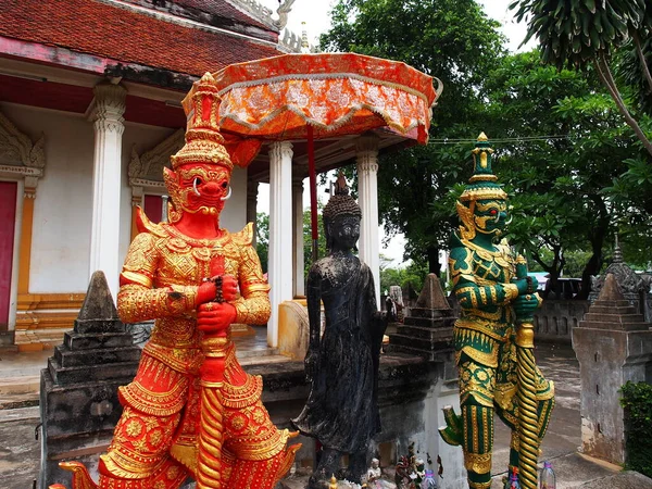 Cara Una Guardia Demonios Gigante Foto Estatua Gigante Bangkok Tailandia — Foto de Stock