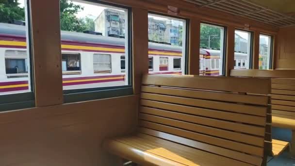 Stoelen Thai Vintage Klas Trein Binnen Retro Cabin Car Hua — Stockvideo