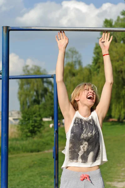 Beautiful girl rejoices — Stock Photo, Image