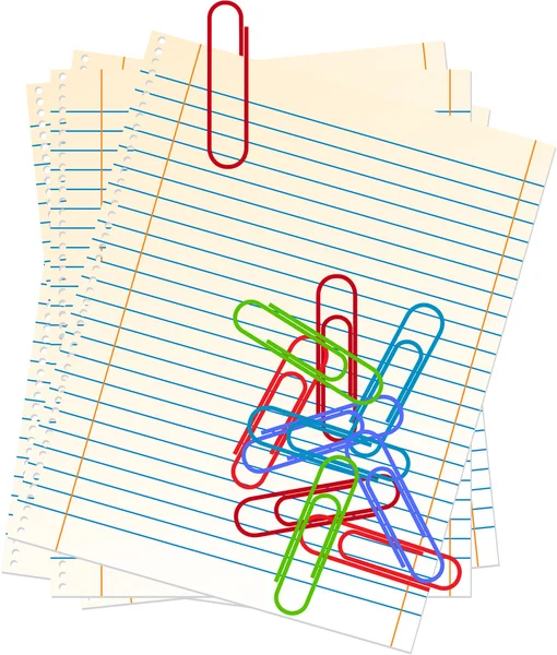 A note pad sheets and clips — Stock Vector