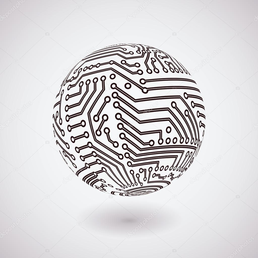 Vector sphere covered with circuit board pattern