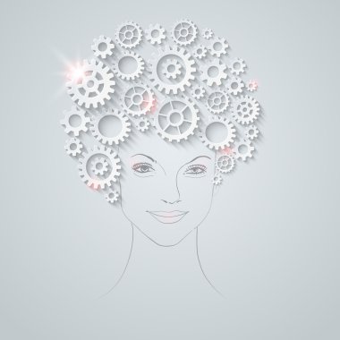 vektör fütüristik kadın portresi. vites yapılan sıradışı saç modeli.