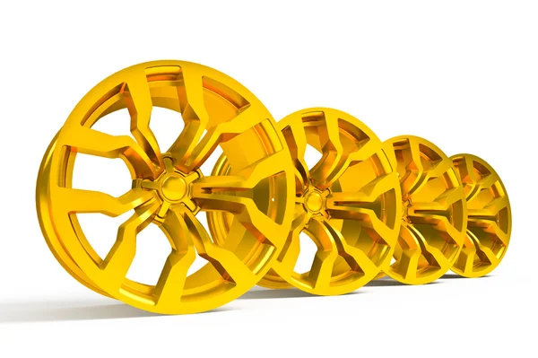 Car gold alloy wheel isolated over white — Stock Photo, Image