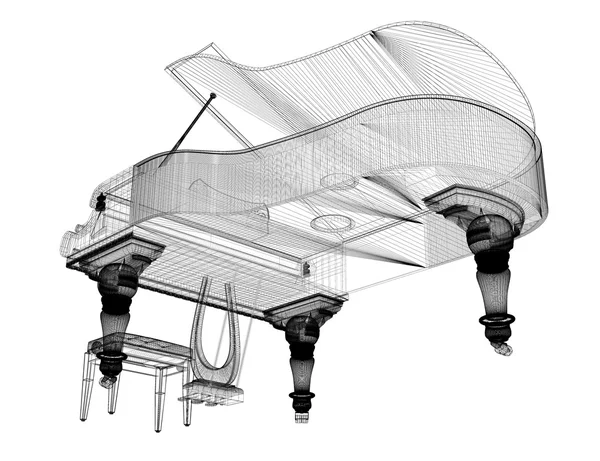 Piano antiguo de cola con camino —  Fotos de Stock