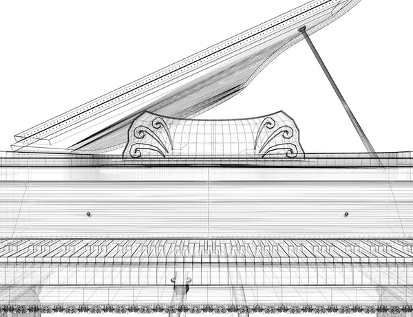 Piano antiguo de cola con camino — Foto de Stock