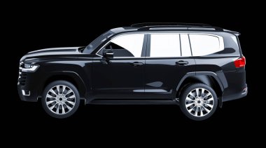 Siyah SUV siyah arkaplan 3D modelinde izole edildi