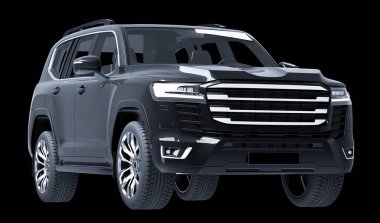 Siyah SUV siyah arkaplan 3D modelinde izole edildi