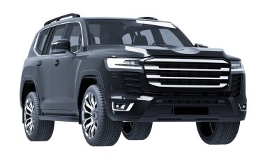 Siyah SUV beyaz arkaplan 3D modelinde izole edildi