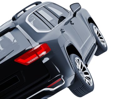 Siyah SUV beyaz arkaplan 3D modelinde izole edildi