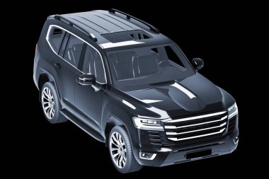 Siyah SUV siyah arkaplan 3D modelinde izole edildi