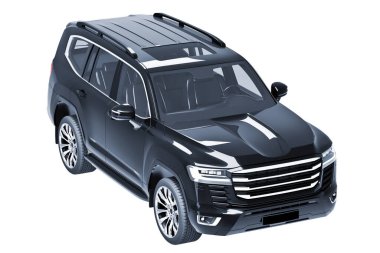 Siyah SUV beyaz arkaplan 3D modelinde izole edildi