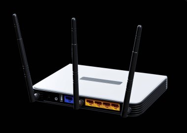 İnternet yönlendirici 3d modeli siyah arkaplanda izole edildi