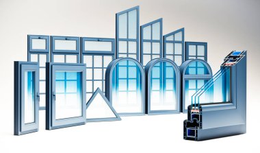 Kesim Pvc profil penceresi üç katlı gümüş kaplamalı 