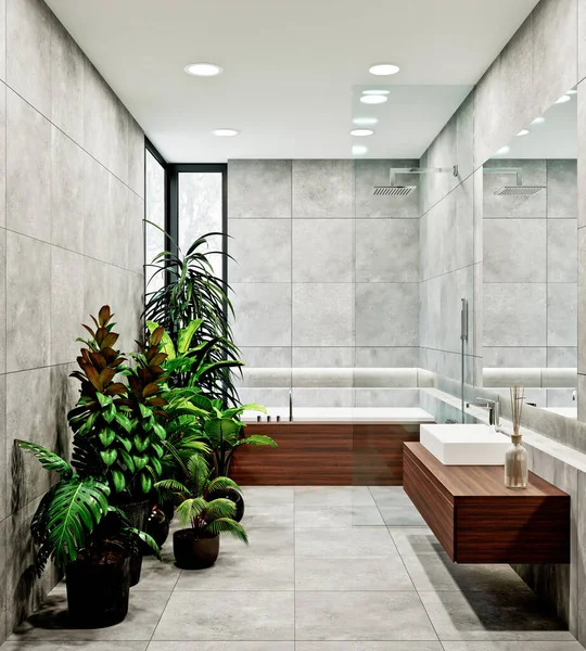 Fürdőszoba Modern Stílusban Téli Kerttel — Stock Fotó
