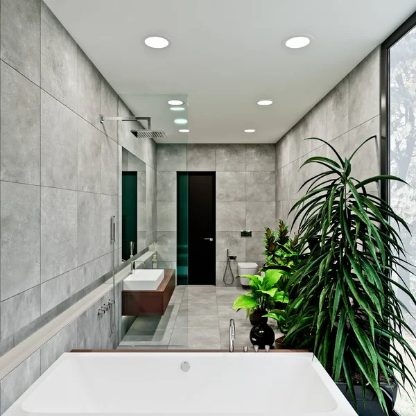 Salle Bain Dans Style Moderne Avec Jardin Hiver — Photo