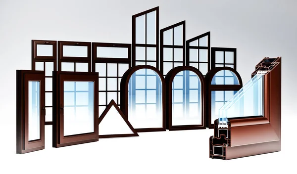 Incision Pvc Profile Window Triple Glazing Laminated Wood Imitation — Stock Photo, Image