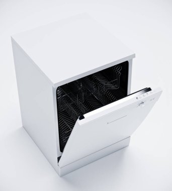 Beyaz arkaplanda izole edilmiş 3 boyutlu bulaşık makinesi modeli