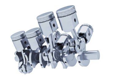  Pistons V8 motor krom kaplaması beyaz arkaplanda izole edildi