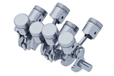 Pistons V8 motor krom kaplaması beyaz arkaplanda izole edildi