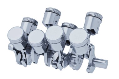  Pistons V8 motor krom kaplaması beyaz arkaplanda izole edildi