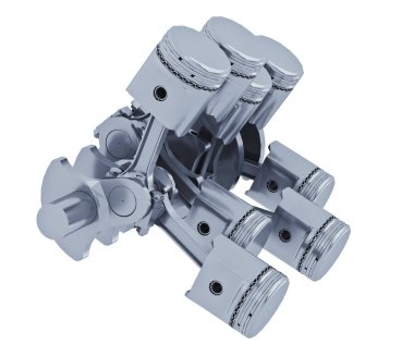  Pistons V8 motor krom kaplaması beyaz arkaplanda izole edildi