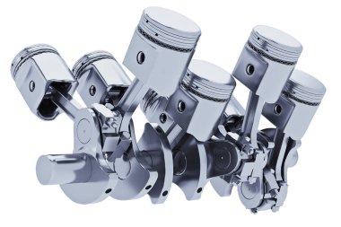  Pistons V8 motor krom kaplaması beyaz arkaplanda izole edildi