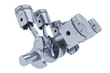  Pistons V8 motor krom kaplaması beyaz arkaplanda izole edildi