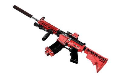 Çarpıştırıcı görüşlü ve susturuculu 3D otomatik tüfek.