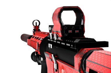 Çarpıştırıcı görüşlü ve susturuculu 3D otomatik tüfek.