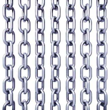 Beyaz arkaplanda izole edilmiş bir krom zincirin 3D modeli 