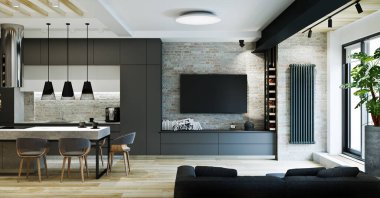 Modern çatı katı tarzı daire içi, özel ev